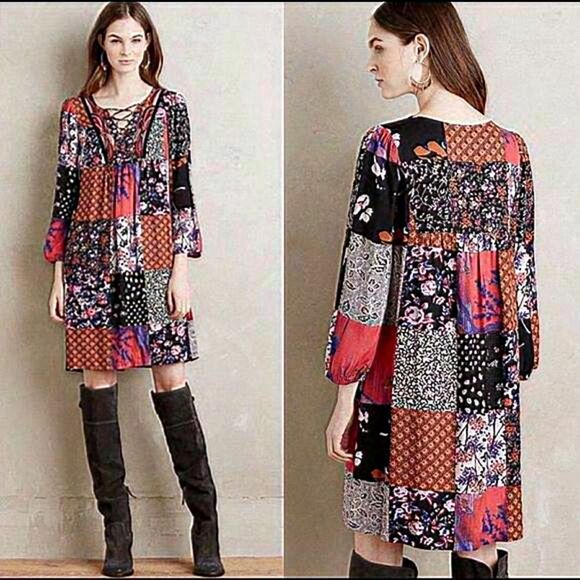 One September x Anthropologie Arcata Patchwork‎ Peasant Dress Size XS - Picture 1 of 7